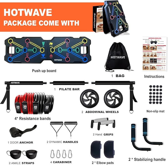 HOTWAVE Portable Workout Equipment with 20 Gym Accessories.Push