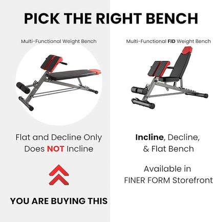 Finer Form Multi-Functional Weight Bench for Full All-in-One Body Workout – Versatile Adjustable Workout Bench for Home Gym. Fitness equipment perfect for Back HyperExtension, Bench Press, Roman Chair Exercise, Sit up. Adjusts to Decline or Flat Bench.