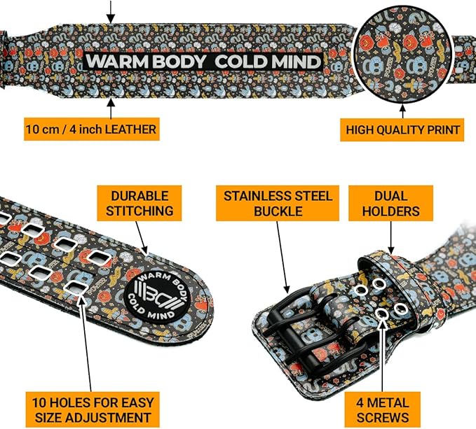 WARM BODY COLD MIND Leather Weight Lifting Belt 4" Adjustable