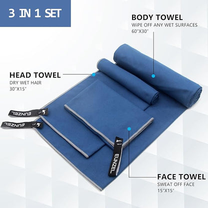 Eunzel Quick Dry Camping Towel 3 Size 1 Pack,Fast
