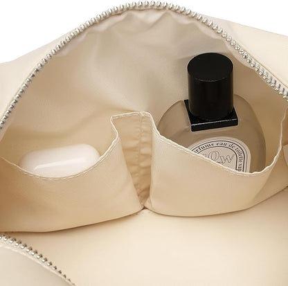 Organizer Bag Lightweight Cosmetic Bag with Ring Clasp Perfect Travel Makeup Bag for Women nylon Stand Up Design (Creamy White/Nylon)