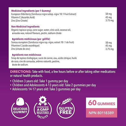 Elderberry Gummies for Kids with Zinc and Vitamin C - Potent, Herbal Immune Support for Kids with Antioxidants to Support Immune Defense - 60 Vegan Elderberry Vitamin C and Zinc Kids Immune Gummies