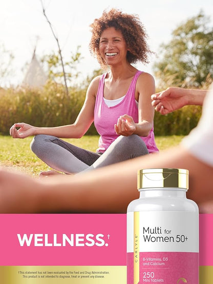 Carlyle Multivitamin for Women 50 and Over | 250 Mini Tablets | Iron Free Supplement | with B12, D3, and Calcium | Non-GMO, Gluten Free