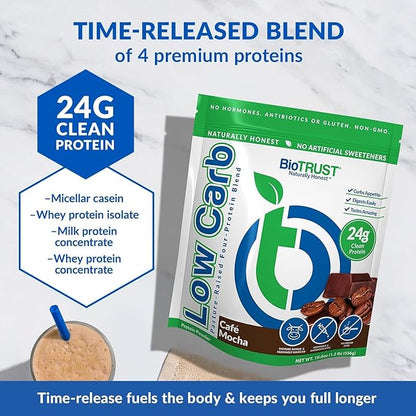 BioTrust Low Carb Protein Powder – Delicious Whey & Casein Blend from Grass-Fed Hormone Free Cows – Non GMO, Gluten Free (Cafe Mocha)
