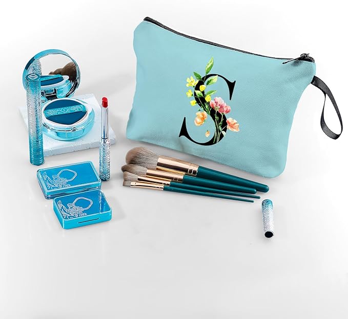 SEAMOON Women Birthday Unique Bride to be Bridal Shower Initial Gifts for Mom Sister Friend Her Teacher Aunt Makeup Cosmetic Bag with Mirror Mothers Day Christmas Graduation S