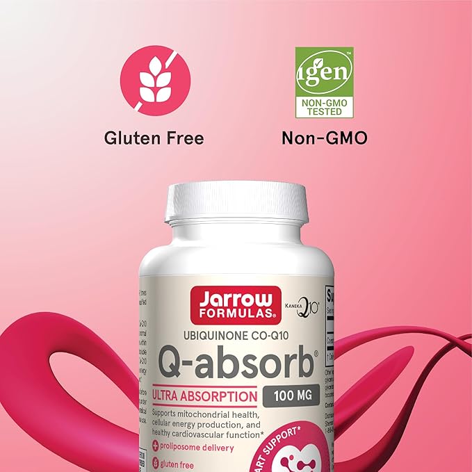 Jarrow Formulas Q-absorb Co-Q10 100 mg, Dietary Supplement, Antioxidant Support for Mitochondrial Health, Cellular Energy Production and Cardiovascular Health, 60 Softgels, 60 Day Supply