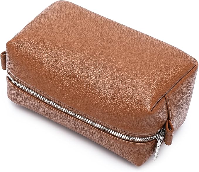 PU leather Organizer Bag Lightweight Cosmetic Bag with Ring Clasp Perfect Travel Makeup Bag for Women (Saddle Brown/PU)