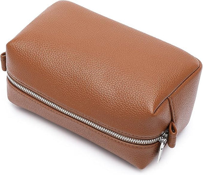 PU leather Organizer Bag Lightweight Cosmetic Bag with Ring Clasp Perfect Travel Makeup Bag for Women (Saddle Brown/PU)