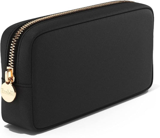 Embla Makeup Bag Travel Cosmetics Pouch and Toiletry Bag, Nylon Zipper Pouch Purse, Cute Make Up Organizer Storage Tote for Women Girls, Waterproof Travel Skincare Case, Small Makeup Bags, Black Noir