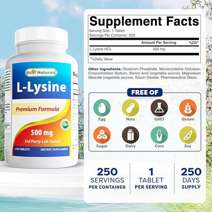 Best Naturals L-Lysine 500 mg 250 Tablets