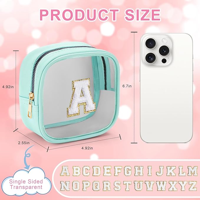 YOOLIFE Initial Make Up Bag Travel Toiletry Bag, Clear Makeup Bag Preppy Cosmetic Bags Organizer Travel Essentials Gifts for Women Teen Girlfriend Teacher Mom Birthday Gifts Mini Blue D