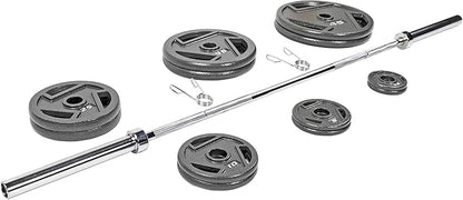 Signature Fitness Cast Iron Olympic 2-Inch Weight Plates Including 7FT Olympic Barbell, 130-Pound, 300-Pound or 325-Pound Set, Multiple Packages