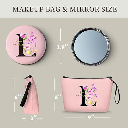 SEAMOON Happy Birthday Friendship Bridesmaid Team Gifts for Employees Women Mom Aunt Daughter Teenage Girl Personalized Make up Cosmetic Bag Travel with Mirror Mothers Day Christmas Graduation L