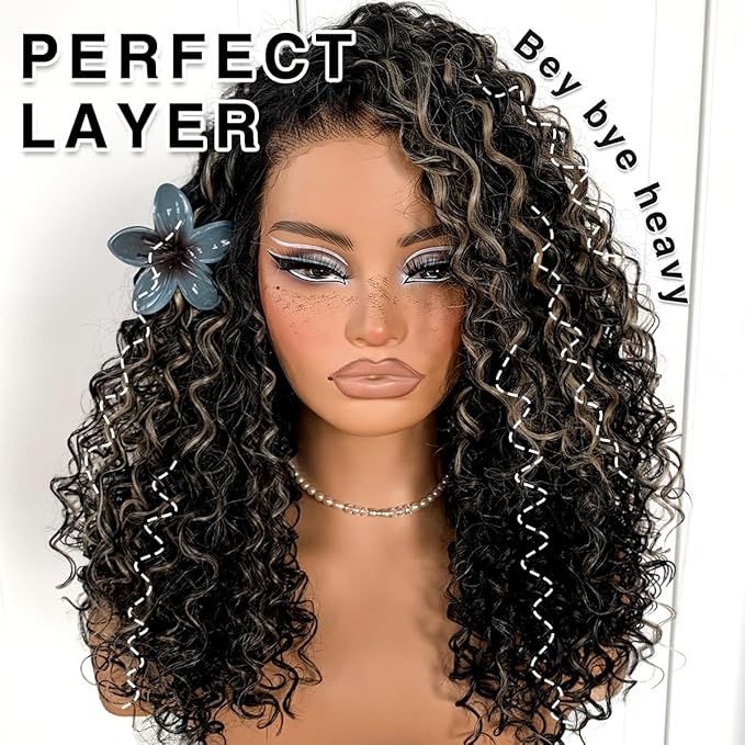 Highlights Lace Front Curly Wig Pre-Plucked Wear And Go Glueless Wig Black And White HD Lace Afro Wig Kinky Curly Wig