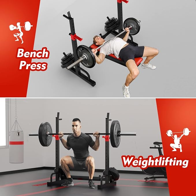 Squat Rack, Barbell Rack, Bench Press 550 LBS Max Load Adjustable Squat Rack Stand Multi-Function Weight Lifting Home Gym - Great for Beginners and Professional Use