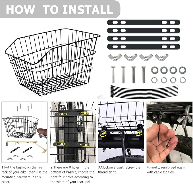 RAYMACE Rear Bike Basket with Waterproof Cover,Bicycle Cargo Rack Storage Basket Mount for Back Under Seat