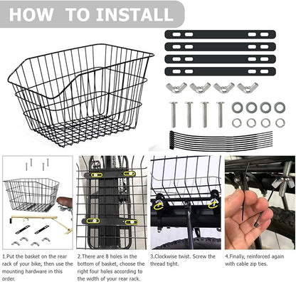 RAYMACE Rear Bike Basket with Waterproof Cover,Bicycle Cargo Rack Storage Basket Mount for Back Under Seat