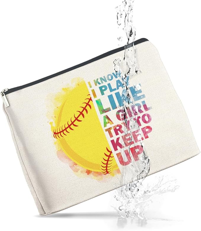 Inspirational Gifts for Women Softball Lovers Makeup Bag, Cosmetic Pouch With Zipper for Girls