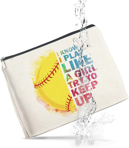 Inspirational Gifts for Women Softball Lovers Makeup Bag, Cosmetic Pouch With Zipper for Girls
