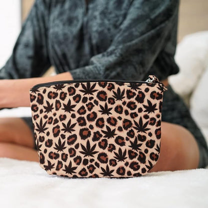 Vegan Leather Leopard Makeup Bag Cute Girly Girl Things Mothers Day Gifts for Mom Women Best Friend Birthday Stuff Sister Small Cosmetic Travel Toiletry Make Up Accessories Girls Gift Cheetah Print