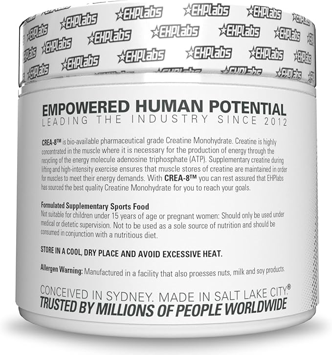 EHP Labs CREA-8 Micronized Creatine Monohydrate Powder - Creatine Powder for Muscle Growth, Increased Strength, Enhanced Energy Output and Improved Performance, Unflavored - 100 Servings (500g)