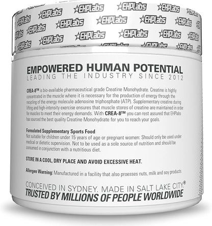 EHP Labs CREA-8 Micronized Creatine Monohydrate Powder - Creatine Powder for Muscle Growth, Increased Strength, Enhanced Energy Output and Improved Performance, Unflavored - 100 Servings (500g)