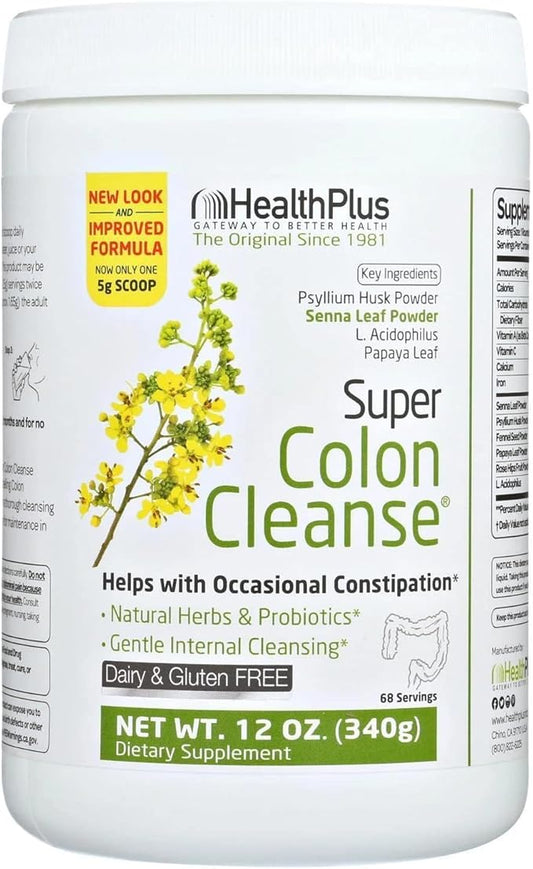 Health Plus Super Colon Cleanse - 10-Day Cleanse - Detox, Gluten Free, Dairy Free, Natural Herbal Ingredients (More than 1 Cleanse, 12 Ounces)
