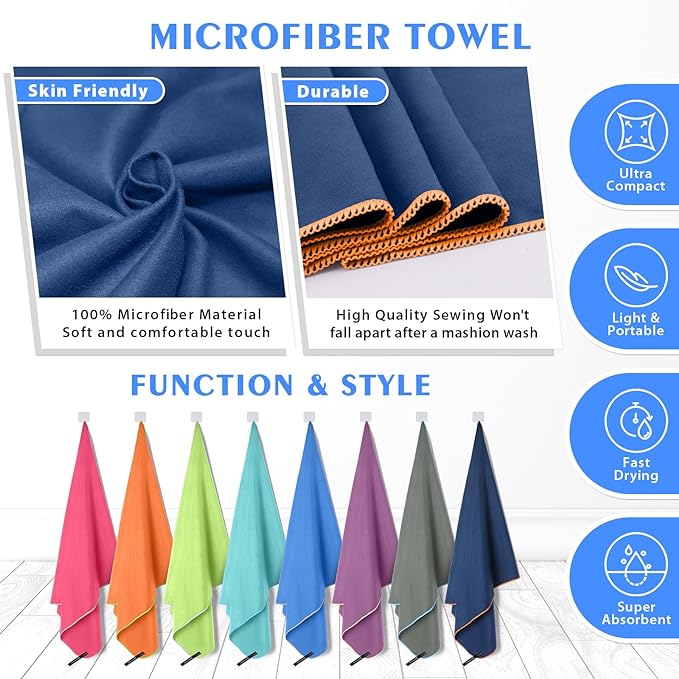 HOEAAS 2 Pack Microfiber Camping Towels