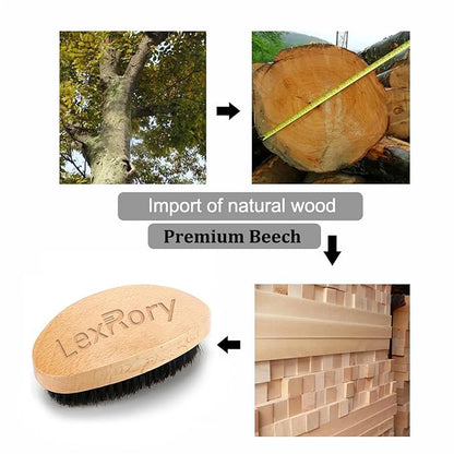 Hair Brush - Medium Hard 360 Wave Brush for Men - Beech Wood Handle, Boar Bristle, Wavy Hair, Hair Styling Brush for Black Hair, Beard Brushes (Yellow, 5x2.76x1.40 inches, 100g)