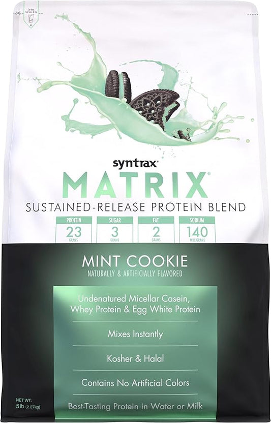 Syntrax Nutrition Matrix Protein Powder, Sustained-Release Protein Blend, Real Cookie Pieces, Mint Cookie, 5 lbs