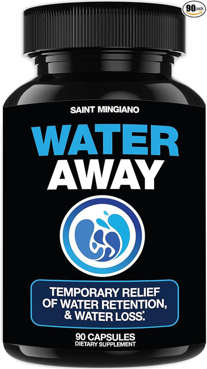Water Away - Water Retention and Flushing, Aids in Water Relief & Water Loss for Swollen Ankles Feet, Legs or Bloating - Fast Acting Water Away Pills for Women and Men (90 Capsules)