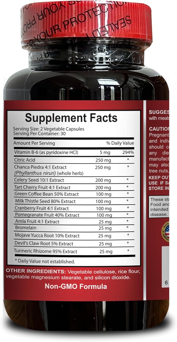URIC Acid Formula - Kidney Herbal Supplements Pills, Natural Uric Acid, Uric Acid Control, Uric Acid Flush, Uric Acid Vitamins for Men and Women - 1 Bottle 60 Capsules