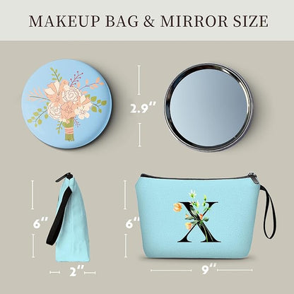 SEAMOON Happy Birthday Friendship Bridesmaid Team Gifts for Employees Women Mom Aunt Daughter Teenage Girl Personalized Make up Cosmetic Bag Travel with Mirror Mothers Day Christmas Graduation X