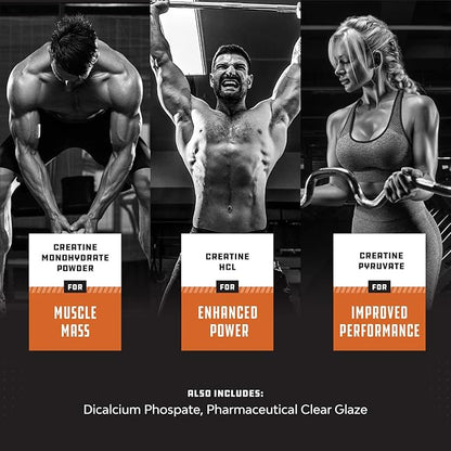 High Strength Tri Phase Creatine Pills - Muscle Mass Gainer and Muscle Recovery Creatine HCL Pyruvate and Creatine Monohydrate Pills-Optimal Muscle Builder Creatine Supplement for Men and Women-240ct