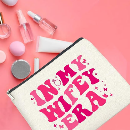 Wifey Makeup Bag Engagement Gifts for Women, Bridal Shower Wedding Bachelorette Party Gifts for Wife Bride, In My Wifey Era Cosmetic Bag Gift
