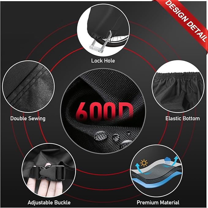 Bike Cover for 1 Bike - 600D Bike Covers Outdoor Storage Waterproof & Heavy Duty, Bicycle Cover for Single eBike, Mountain Bike, Road Bike, Hybrid Bike, Beach Cruiser Bike, Scooter and More