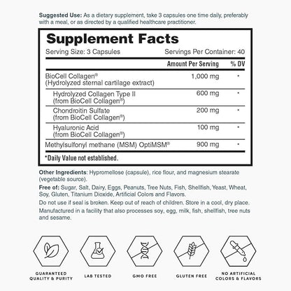 Nature's Lab Hyaluronic Acid with Biocell Collagen and MSM - Skin Hydration, Joint Health - 120 Capsules (40 Day Supply)