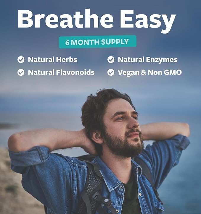 Respiratory Lung Health Supplement - Invigorating Lung Support Supplement Helps Support Clear Airways Mucus Removal and Seasonal or Year Round Lung Detox - Vegan Herbal Clear Lungs Formula (6 Months)