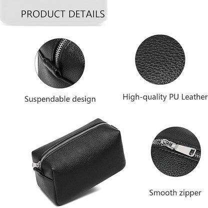 PU leather Organizer Bag Lightweight Cosmetic Bag with Ring Clasp Perfect Travel Makeup Bag for Women (Black/PU)