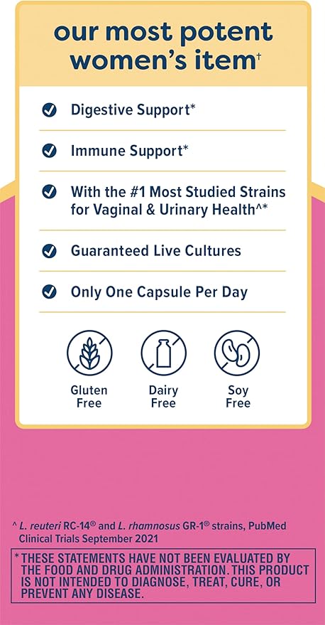 Renew Life Women's Probiotic Capsules, Supports pH Balance for Women, Vaginal, Urinary, Digestive and Immune Health, L. Rhamnosus GG, Dairy, Soy and Gluten-Free, 90 Billion CFU - 30 Ct
