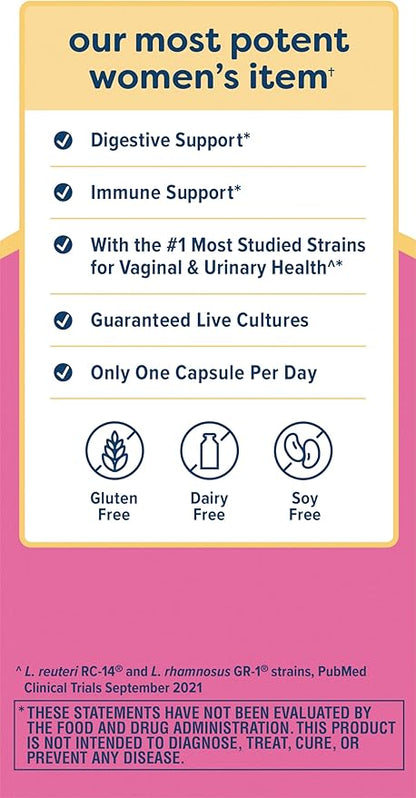 Renew Life Women's Probiotic Capsules, Supports pH Balance for Women, Vaginal, Urinary, Digestive and Immune Health, L. Rhamnosus GG, Dairy, Soy and Gluten-Free, 90 Billion CFU - 30 Ct