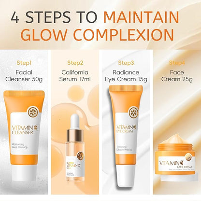 Vitamin C Skincare Set Teen Girls Gifts - Skin Care Set -Travel Size Facail Kit - Skincare for Girls 10-12 Hydrate,Firm,Smooth - Skin Care Kit with Cleanser,Serum,Face Cream,Eye Cream (4pcs)
