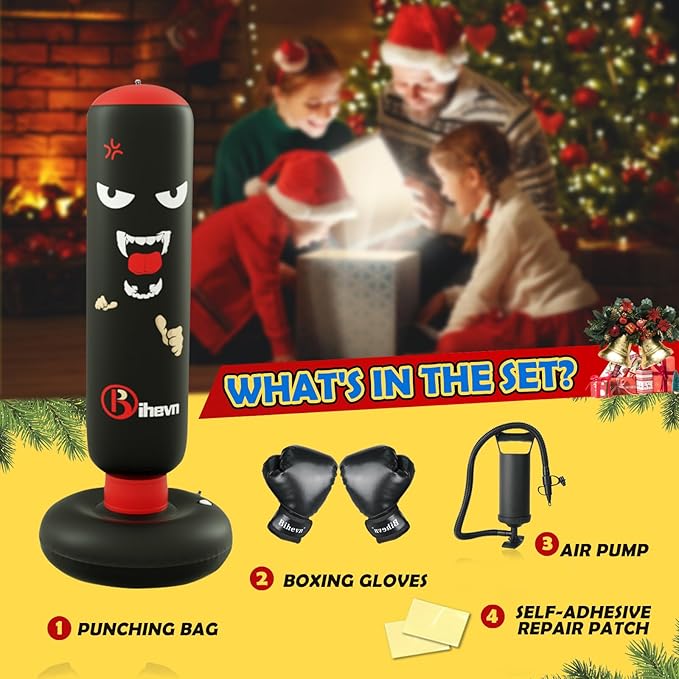Children's Boxing Bag Set: Inflatable Sandbag + Gloves + Air Pump. It's Fun and Safe, relieves Stress, Serves as a Sports Toy and an Outlet for Kids Aged 3-12, and is an Excellent Gift Choice.