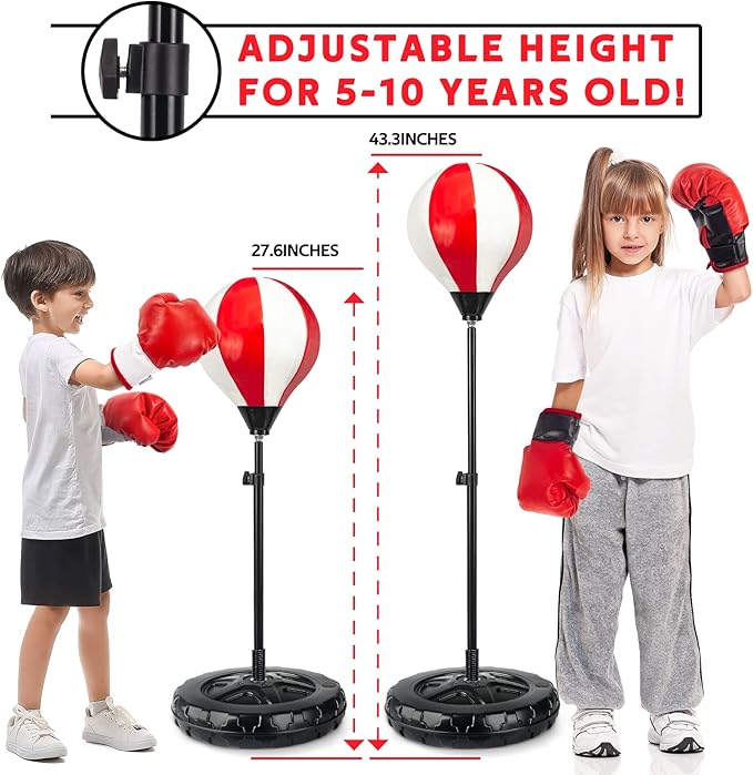 Springflower Big Punching Bag for Kids Included 2 Pack Boxing Gloves, Boxing Toys for Boys, Boxing Bag Sets with Height Adjustable Stand, for Boys & Girls Age 5 6 7 8 9 10 Years Old