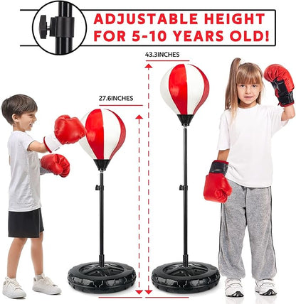 Springflower Big Punching Bag for Kids Included 2 Pack Boxing Gloves, Boxing Toys for Boys, Boxing Bag Sets with Height Adjustable Stand, for Boys & Girls Age 5 6 7 8 9 10 Years Old