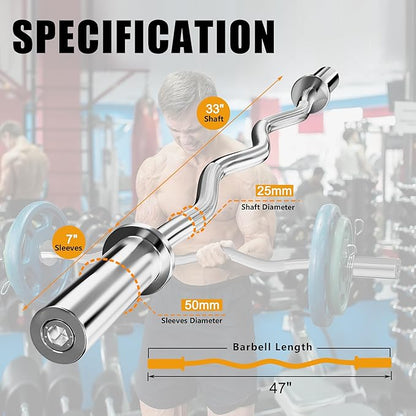 Olympic Barbell EZ Bar Curl Bar 4ft/5ft/7ft 2 Inch (300lb/330lb/400lb/700lb/1000lb/1500lb)