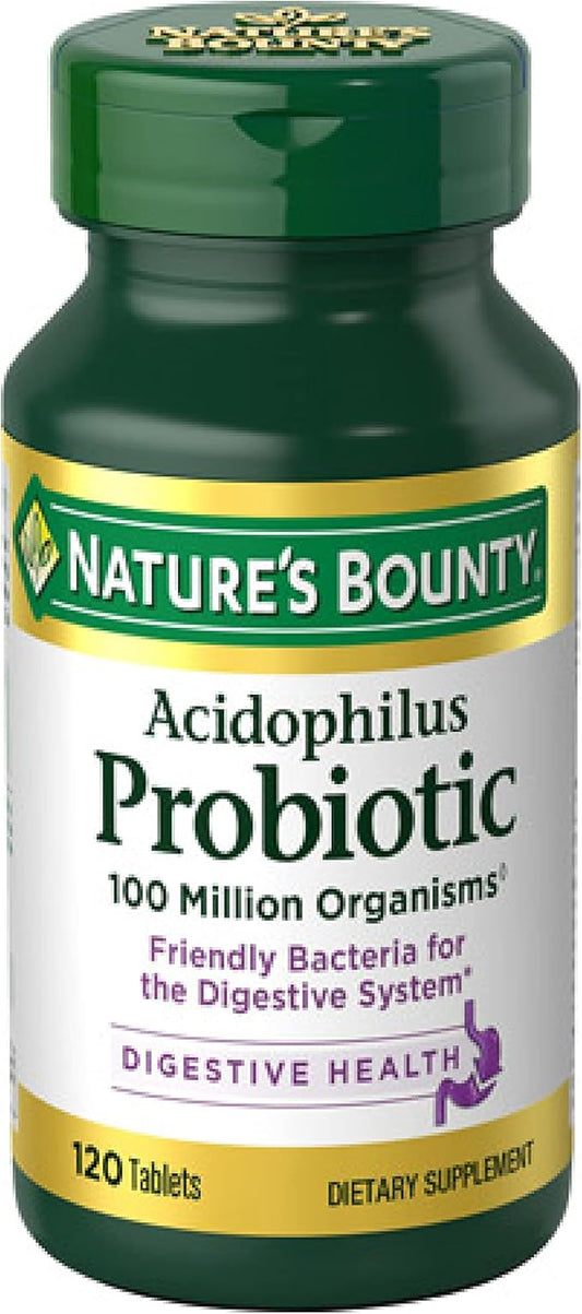 Nature's Bounty Acidophilus Probiotic, Daily Probiotic Supplement, Supports Digestive Health, 1 Pack, 120 Tablets
