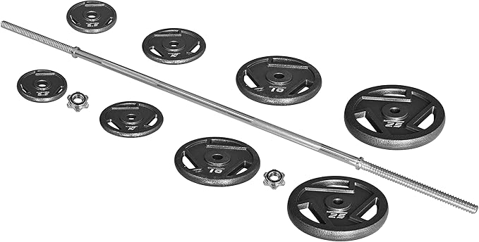 Signature Fitness Cast Iron Standard Weight Plates Including 5FT Standard 95-Pound Set (85 Pounds 10 Pounds