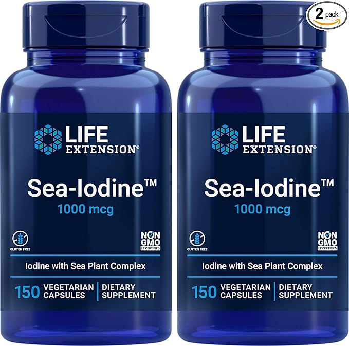 Life Extension Sea Iodine 1000 mcg, 150 Veg Caps (Pack of 2) - Natural Iodine Supplement from Kelp and Bladderwack