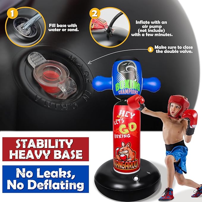 Punching Bag for Kids, Hyperzoo 360°Rotating Inflatable Kids Heavy Punching Bags, Freestanding Heavy Boxing Bag Toy Christmas Birthday Gift for Boys Girls 3-12 Karate, Taekwondo